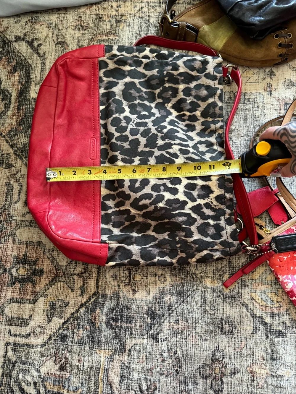 Coach Leopard Print and Red Leather Hobo Bag